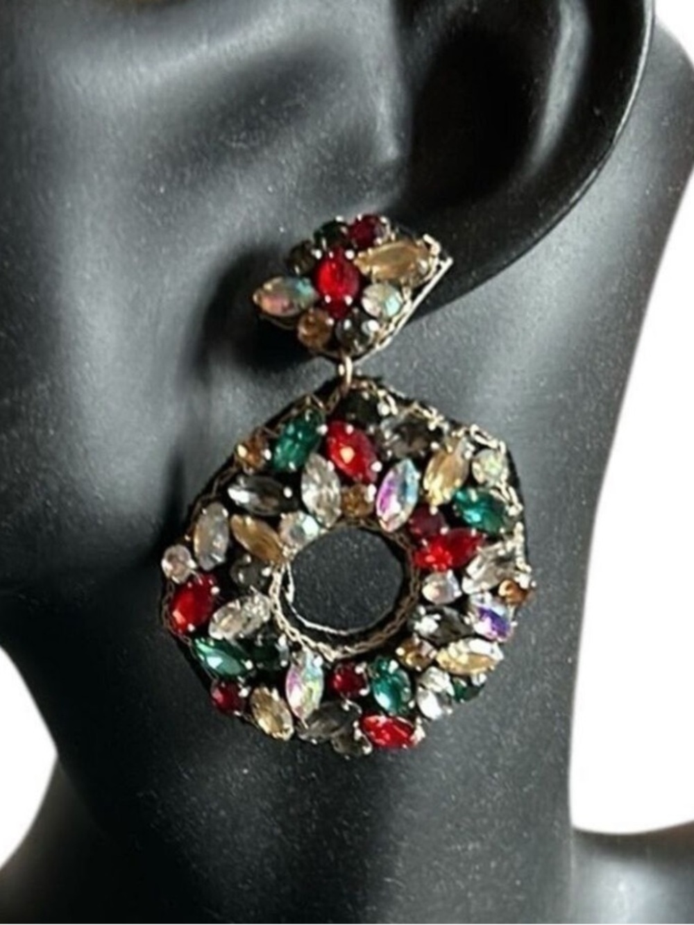 Persimmon Multicolor Jeweled Pierced Sparkle Statement Earrings